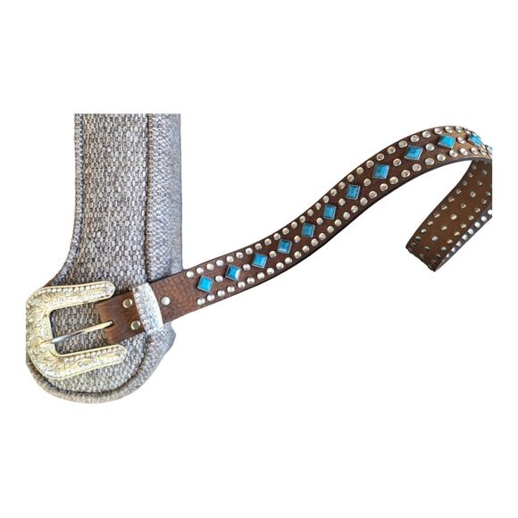 Nocona Belt Co. Leather Turquoise Stud Western Rodeo Festival Rhinestones size M - Picture 15 of 15